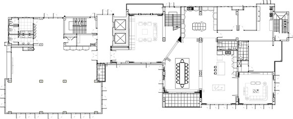 Interior design, 1st floor, luxurious style, drawing
