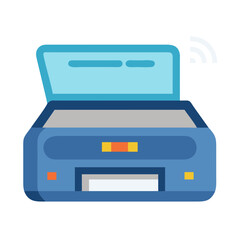 Blue Wireless Printer Illustration, Scanning and Printing Documents