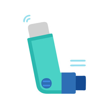 Blue asthma inhaler flat vector icon on black