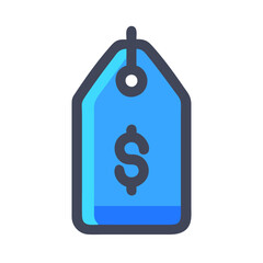 Blue price tag with dollar sign, finance icon