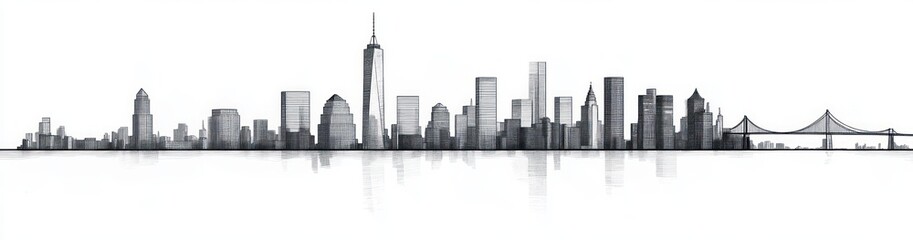 Minimalist Philadelphia Skyline Line Art Black and White Modern Architecture Symmetrical Design