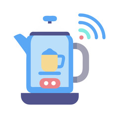 Smart kettle vector illustration with WiFi signal symbol