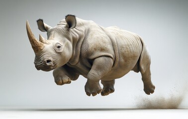 Obraz premium Rhino jumping in studio with soft lighting and minimal background