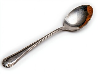 Elegant Silver Teaspoon on White Background - Tableware Close-Up Studio Shot
