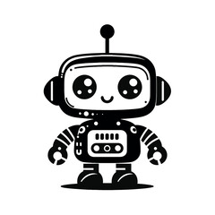 cute robot silhouette black white vector 