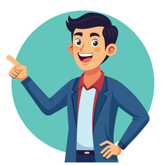 Happy man pointing into a blank copy space spot with two hands
