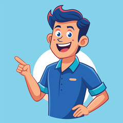 Happy man pointing into a blank copy space spot with two hands