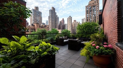 Fototapeta premium NYC Rooftop Terrace with City View