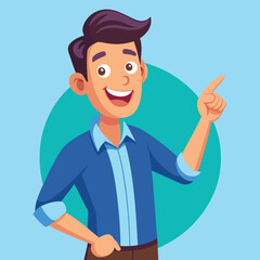 Happy man pointing into a blank copy space spot with two hands