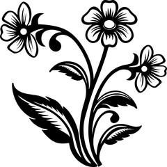 Wildflower logo design, SVG with clean lines. Black and White Floral Design with Flowers and Leaves
