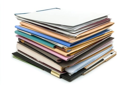 A large stack of organized files and folders, representing paperwork, documents, and office administration.