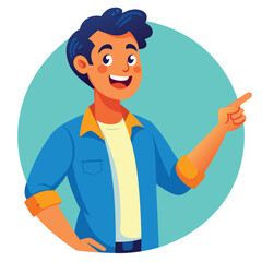 Happy man pointing into a blank copy space spot with two hands
