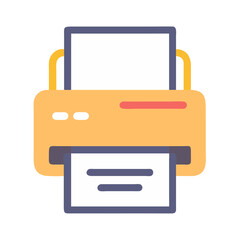 Modern orange printer icon on black background illustration