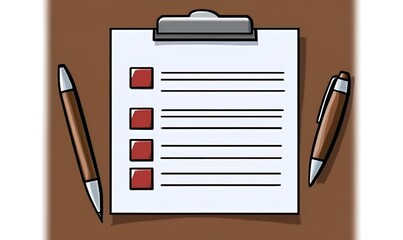 Detailed checklist displayed with red squares for question marking, accompanied by a pen for effective task management in work environment ,