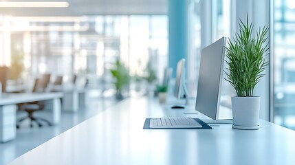 Modern white and blue open space office interior