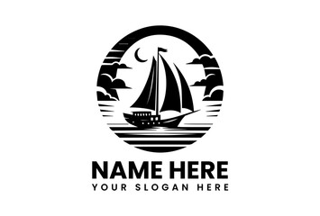 Bold Sailboat on Waves Graphic. Indonesian Tropical Design