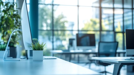 Abstract blurred office interior room. blurry working space with defocused effect. use for background or backdrop in business concept
