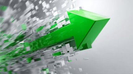 Fototapeta premium Green 3D Arrow Breaking Through Surface in Stylized Digital Artwork