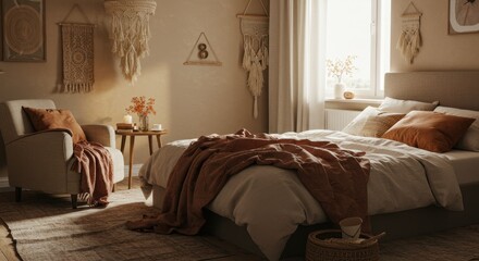 Cozy Boho Bedroom Interior Design with Neutral Tones and Natural Textures