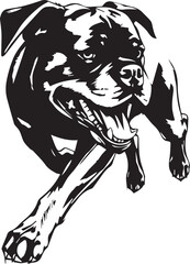 Rottweiler, rottie Peeking Dog,black vector silhouette illustration on white background