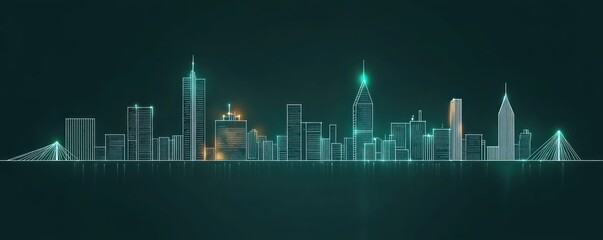 Fototapeta premium Minimalist Goiania City Skyline White Line Art Dark Green Background