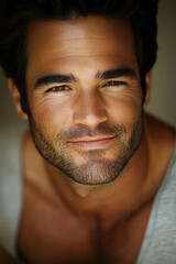Fototapeta premium Close-up of a smiling business man, a handsome business tough guy