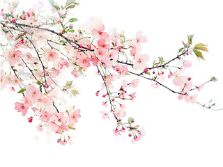 Delicate Pink Cherry Blossoms in Full Bloom: A Springtime Watercolor-esque Branch