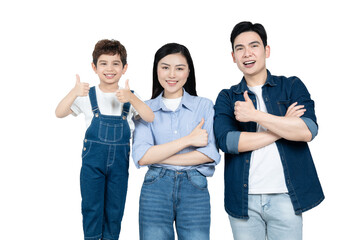 Fototapeta premium portrait of an asian family posing on a white background