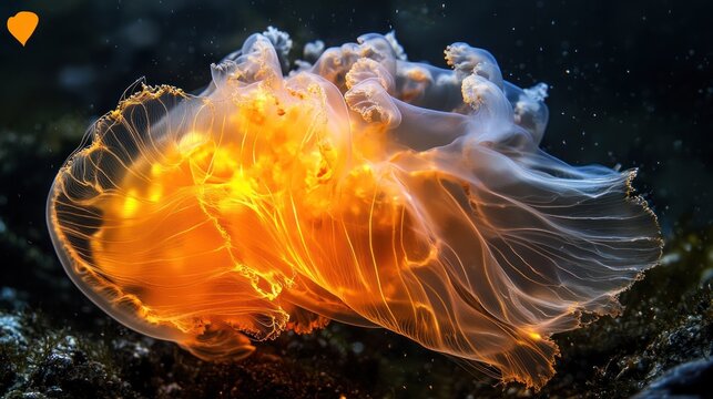 Fiery Underwater Ballet: A Stunning Orange Jellyfish