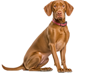 Stunning Vizsla Dog Portrait: A Majestic Brown Hungarian Pointer Sitting Elegantly