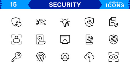 Modern Security Icon Set Vector Illustration. Featuring Essential Protection, Shield, and Lock Icons for Secure and Professional Design Projects.