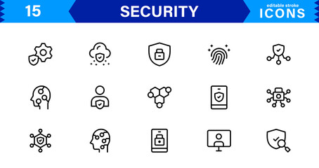 Modern Security Icon Set Vector Illustration. Featuring Essential Protection, Shield, and Lock Icons for Secure and Professional Design Projects.