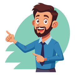 Happy man pointing into a blank copy space spot with two hands