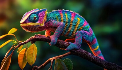 Artistic rendering highlighting the intricate details of a chameleon on a branch.