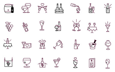 Wine beverage celebration icon set. vector
