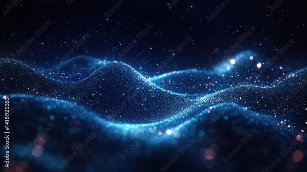Wall mural abstract digital technology background with glowing particles and futuristic wave flow