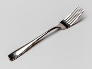Elegant Silverware Fork on White Background Table Setting Flat Lay Image