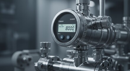 Silver Industrial Flow Meter with Digital Display