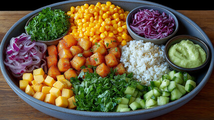 Healthy home cooked lunch menu layout on wooden table with nutrition notes