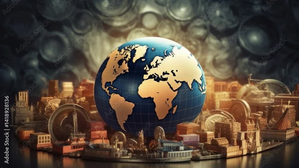 Aufkleber global integration: a dynamic illustration showcasing the fusion of global elements, highlighting in