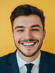Close-up of a smiling business man, a handsome business tough guy