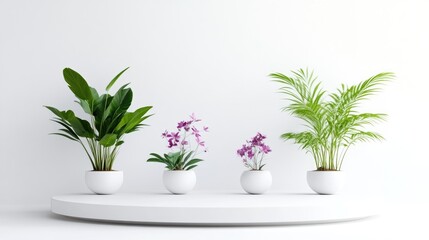 Obraz premium Indoor Plants in Pots Minimalist Style High-Resolution Image Circular Arrangement Lush Greenery Display Home Decor Bright Clean Aesthetics Ideal for Interior Design