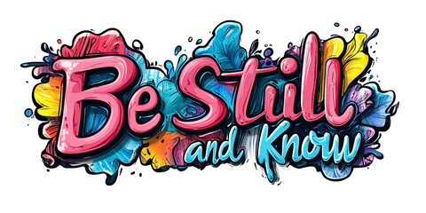 Vibrant Be Still and Know Typography Design with Colorful Abstract Background, Inspiring Spiritual Message and Positive Affirmation
