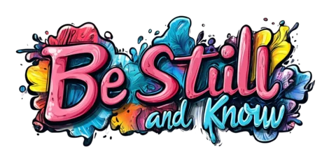 Vibrant Be Still and Know Typography Design with Colorful Abstract Background, Inspiring Spiritual Message and Positive Affirmation
