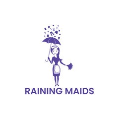 Clean and creative Raining Maids Logo symbolizing freshness, reliability, and spotless service—perfect for cleaning companies, maid services, or home and office cleaning brands.