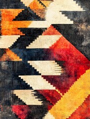 Cheerful Aztec-style geometric stair patterns bring a vivid flair to this trendy studio arrangement, where