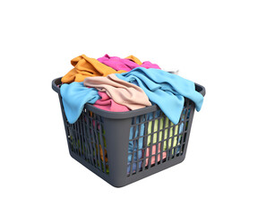 Fototapeta premium Illustration of a happy laundry basket overflowing with vibrant colors, suggesting domesticity and the never-ending cycle of keeping things clean in a modern household