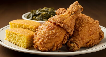 Fried Chicken with Cornbread and Greens