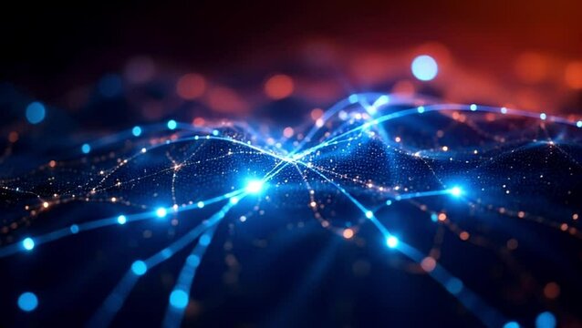 Glowing Futuristic Network Grid in Motion