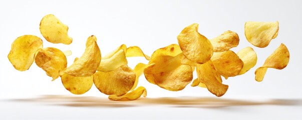Naklejka premium Crispy Potato Chips: Delicious, Thinly Sliced, Golden-Brown, Airy Snacks, Perfect for Parties, and Anytime!